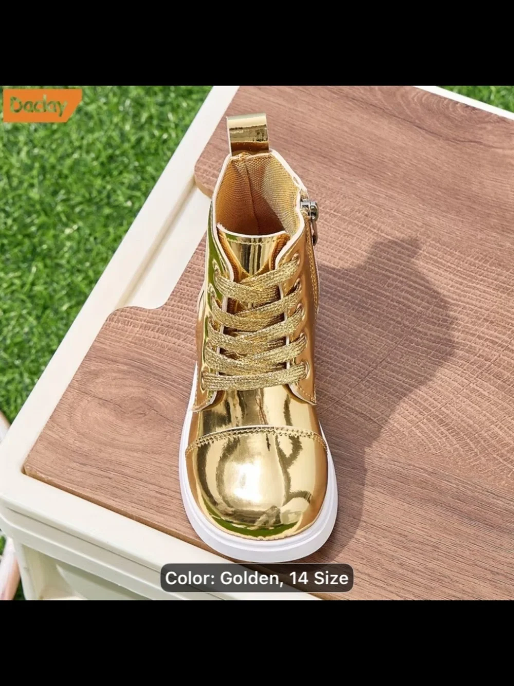 NWOT, Kids' Metallic Gold Zip Lace Boots